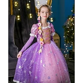 Princess Rapunzel Dress Cloak Flower Girl Dress Cosplay Costume Party for Girls' Kid's Children's Day Masquerade Wedding Wedding Guest
