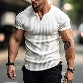 Hombre Camiseta Camisa musculosa Camiseta de punto acanalado Camiseta superior Mangas cortas Escote en Pico Verano Plano Tira de pozo Moda Design Básico Estilo