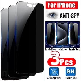 3 pcs Screen Protector For Apple iPhone 16 iPhone 15 14 Pro Max Tempered Glass Privacy Anti-Spy 9H Hardness Anti Bubbles Anti-Fingerprint 3D Touch Compatible