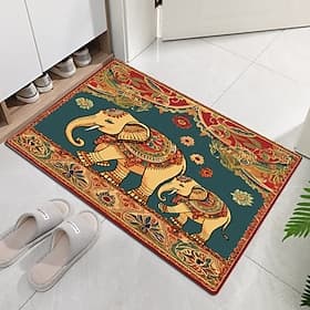 Ethnic Elephant Door Mat Floor mats Washable Rugs Kitchen Mat Non-Slip Oil Proof Area Rug Indoor Outdoor Mat Bedroom Decor Bathroom Mat Entrance Rug