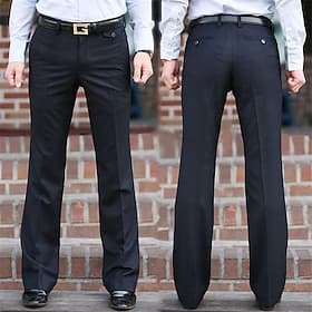 Men's Trousers Dress Pants Bell Bottom Flared Pants Pocket Straight Leg Solid Colored Comfort Business Office Wedding Streetwear Retro Black White Micro-elasti