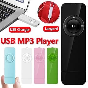 Digital MP3 Player Portable USB Rechargable Media Sound MP3 Music Player with Lanyard for Student Valentine's Day Gifts