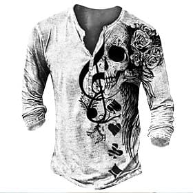 Men's T shirt Tee Henley Shirt Tee Funny T Shirts Designer Basic Classic Shirt Graphic Skull Music Long Sleeve Shirt White Outdoor Daily Sports Henley Spring
