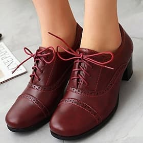 Women's Vintage Oxford Heeled Shoes – Lace-Up Brogue Pumps for Office, Formal  Daily Wear