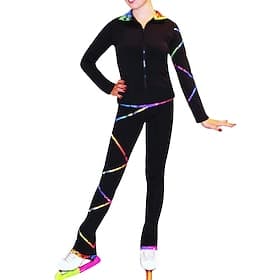 Pantalon et Veste de Patinage Artistique Femme Fille Patinage Tenue Noir Elastique Entraînement Compétition Tenue de Patinage Chaud Classique manche longue Pat