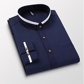 Men's Band Collar Shirt Dress Shirt Oxford Shirt Wedding Daily Wear White Navy Blue Gray Light Blue Long Sleeve Standing Collar All Seasons Clothing Apparel