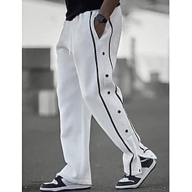 Men's Sweatpants Trousers Straight Leg Sweatpants Open Bottom Sweatpants Drawstring Elastic Waist Side Button Plain Comfort Soft Outdoor Daily Going out Fashio