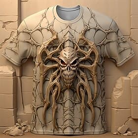 Men's Graphic Spiders T Shirt Short Sleeve T shirt 3D Print Crew Neck Shirt Daily Designer Retro Vintage Sports Outdoor Holiday Going out Dark Brown Coffee Gra