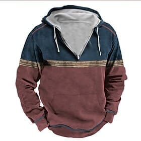 Men's Hoodie Zip Up Hoodies Wine Navy Blue Brown Beige Hooded Color Block Sports  Outdoor Daily Holiday Polyester Vintage Cool Casual Spring   Fall Clothing Ap