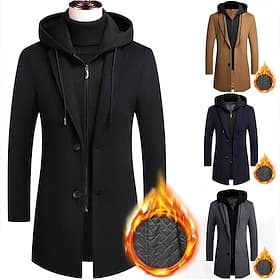 Men's Winter Coat Wool Coat Overcoat Trench Coat Outdoor Street Spring Fall Winter Polyester Thermal Warm Warm Outerwear Clothing Apparel Business Casual Plain