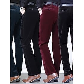 Men's Trousers Dress Pants Corduroy Pants Suit Pants Pocket Plain Comfort Soft Outdoor Daily Going out Fashion Casual Black Wine