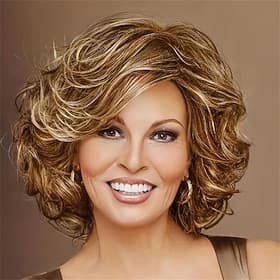 Synthetic Wig Curly Neat Bang Wig Blonde Short Blonde Synthetic Hair Women's Soft Natural Adjustable Blonde
