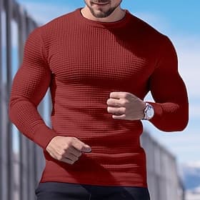 Men's Waffle Shirt T Shirt Tee Top Long Sleeve Shirt Long Sleeve Crew Neck Spring   Fall Plain Fashion Designer Basic Vacation Street Going out Black White Win