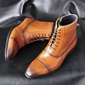 Men's Brown Faux Leather Brogue Ankle Boots – Vintage Lace-Up Design with Wingtip Detailing and Durable Sole for Formal and Casual Occasions