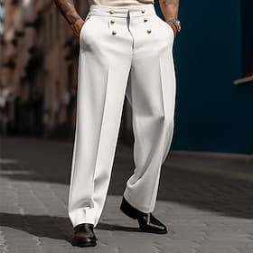 Men's Trousers Dress Pants Casual Pants Suit Pants Buttons Front Pocket Straight Leg Plain Comfort Wedding Business Daily Fashion Chic  Modern Black White