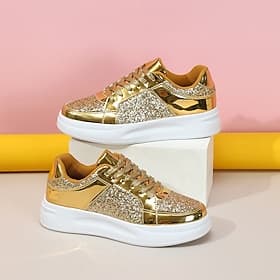 Women's Sparkly Pink Glitter Sneakers with Lace-Up Closure and Comfortable Sole - Perfect for Casual Wear and Parties