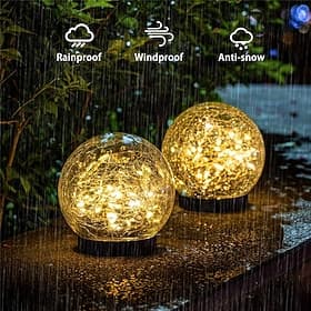 2/1 Pcs 12CM Diameter Solar Garden Light Cracked Glass Ball Lamps Outdoor Solar Courtyard Lights Waterproof Solar Lamp Balcony Yard Villa Street Decor
