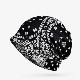 Unisex Beanie Hat Knit Beanie Black White Polyester Print Travel Outdoor Vacation Pattern Windproof Warm