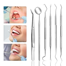 6-teiliges Dentalwerkzeug – Plaque-Entferner für Zähne – professionelles Zahnhygiene-Reinigungsset. 6-teiliges Mundpflegeset aus Edelstahl mit Pinzette, Zahnst