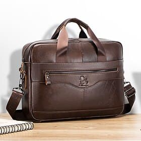 Aktentasche aus hochwertigem braunem Leder – elegante Business-Laptoptasche mit mehreren Taschen, strapazierfähig für den beruflichen Einsatz und auf Reisen