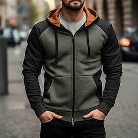 Men's Zip Up Hoodie Zip Up Hoodies White Army Green Navy Blue Brown Hooded Color Block Zip Up Sports  Outdoor Daily Holiday Polyester Streetwear Cool Casual Sp