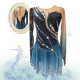 Figure Skating Dress Women's Girls' Ice Skating Dress Dark Blue Thumbhole Halo Dyeing High Elasticity Professional Competition Skating Wear Thermal Warm Crysta