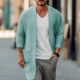 Men's Sweater Cardigan Sweater Ribbed Knit Long Pocket Knitted Plain Open Front Warm Ups Modern Contemporary Daily Wear Going out Clothing Apparel Winter Autum