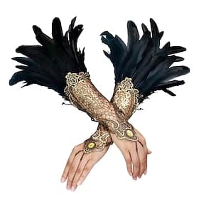 1 Pair Lace Feather Gloves Retro Vintage Punk  Gothic Long Gloves Feather Lace Witch Maleficent Women's Lace Cosplay Costume Masquerade Party Evening
