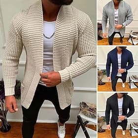 Herren Strickjacke Herbstpullover Gerippt Stricken Normale Oberteile Gestrickt Einfach Öffnung vorne Aufwärmen Moderne zeitgenössische Alltagskleidung Ausgehen