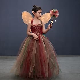 Dress Cosplay Costume Tutu Fairytale Princess Elf Cosplay Kid's Girls' Carnival Masquerade Mardi Gras Party Halloween Performance Dress Up