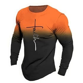Men's Bible Graphic Letter Faith T Shirt Long Sleeve T shirt 3D Print Crew Neck Shirt Fashion Designer Casual Sports Outdoor Holiday Going out Blue Orange Brow