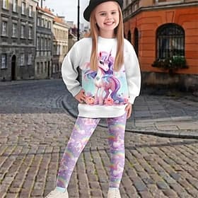 Girls' 3D Cartoon Unicorn Sweatshirt  Legging Set Set Long Sleeve 3D Print Fall Winter Active Fashion Daily Kids 3-12 Years Crew Neck Outdoor Vacation Date Reg