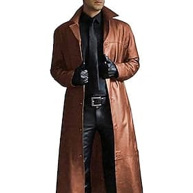 Men's Faux Leather Jacket Winter Coat Faux Leather Trench Coat Transition Jacket Trench Coat Business Casual Artificial Leather Windproof Outerwear Clothing Ap