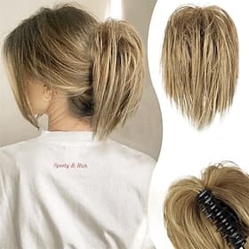 Claw Clip Messy Bun Hair Piece Short Straight Hair Ponytail Bun Extensions Blonde Hair Bun Synthetic Claw Clip on Hairpieces Fake Hair Bun Extensions for Women