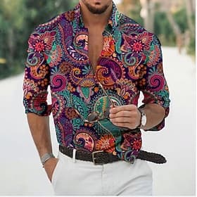 Men's Floral Shirt Button Up Shirt Long Sleeve Fashion Designer Casual Daily Holiday Going out Spring  Summer Turndown 3D Print Button-Down White Yellow Light