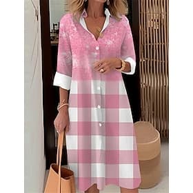 Vestido Midi Feminino Vestido Camisa Vestido Casual Vestido Midi ao Ar Livre Escritório Dia a Dia Moda Moderna Gola de Camisa Botão Bolso Manga Longa Outono I