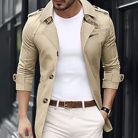 Herren übergangsjacke Trenchcoat Ausgehen Frühling Herbst Polyester Windjacke Oberbekleidung Bekleidung Streetwear Einfach Umlegekragen Einreihig