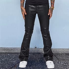 Herren Hose Hosen Lederhose Kunstlederhose Freizeithose Tasche Glatt Komfort Atmungsaktiv Outdoor Täglich Ausgehen Modisch Brautkleider schlicht Schwarz Rote