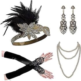 1920s The Great Gatsby Outfits Fancy Dress Halloween Bachelorette Party Festival Adults' Gloves Earrings Necklace