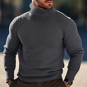 Men's Turtleneck Sweater Wool Sweater Pullover Sweater Jumper Jumper Ribbed Knit Regular Tops Knitted Slim Fit Plain Turtleneck Modern Contemporary Work Daily