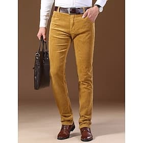 Men's Trousers Dress Pants Corduroy Pants Pocket Plain Comfort Soft Office Business Black Wine