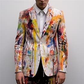 Men's Graffiti Long Sleeve Turndown Business Artistic Work Wear to work Going out Buttons Print Multi Pocket