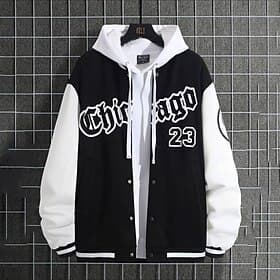 Men's Bomber Jacket Transition Jacket Varsity Jacket Outdoor Vacation Warm Buttons Pocket Fall Winter Color Block Fashion Streetwear Standing Collar Regular Ap