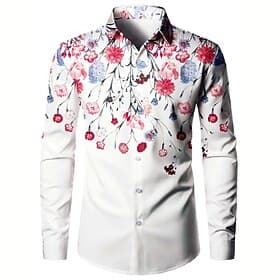 Men's Floral Shirt Button Up Shirt Long Sleeve Casual Outdoor Street Casual Daily Fall Winter Turndown Buttons Print Black White Yellow