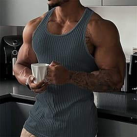 Men's Tank Top Vest Top Undershirt Sleeveless Shirt Sleeveless Crew Neck Summer Plain Fashion Designer Muscle Outdoor Gym Going out Blue Black White Top Tee fo