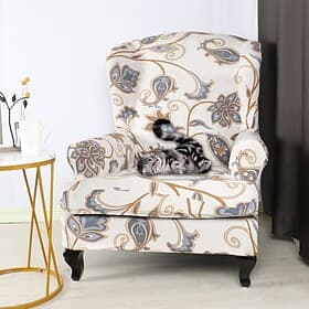 1 Set of 2 Pieces Floral Printed Stretch Wingback Chair Cover Wing Chair Slipcovers Spandex Fabric Wingback Armchair Covers with Elastic Bottom for Living Room