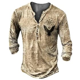 Men's Graphic Viking Henley Shirt Long Sleeve 3D Print Daily Casual Vintage Retro Casual Holiday Going out Spring   Fall Khaki Henley Henley T-Shirt thumbnail 2