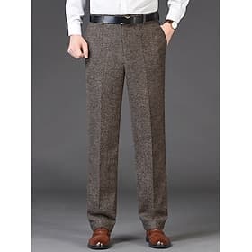 Men's Trousers Dress Pants Winter Pants Suit Pants Tweed Pants Pocket Plain Comfort Soft Daily Outdoor Going out Fashion Casual Khaki Light Grey