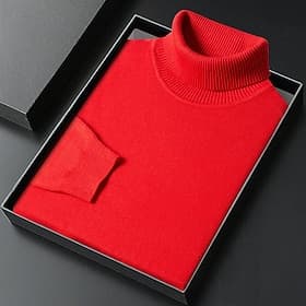 Men's Turtleneck Sweater Pullover Sweater Jumper Xmas Sweater Ribbed Knit Regular Tops Knitted Plain Turtleneck Keep Warm Modern Contemporary Daily Wear Going