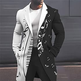 Men's Musical Notes Winter Coat Overcoat Coat Warm Comfortable Breathable Fashion Streetwear Business Work Wear to work Going out Pocket Print Fall  Winter Tur
